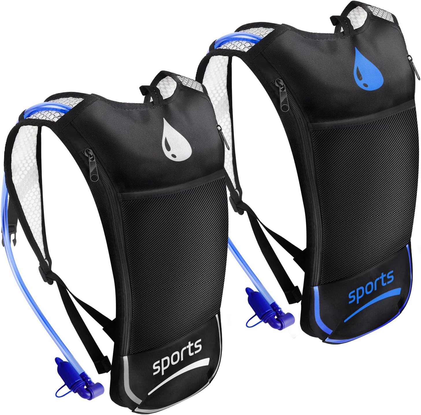 2 Pack Hydration Backpack Pack with 2L Hydration Bladder, TNYSPORT Lightweight Breathable Water Backpack with 3 Layer Pockets, Reinforced Shoulder Straps