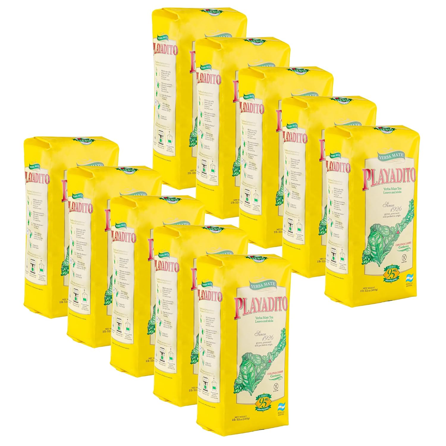 Yerba Mate Playadito 1 kg. | 2.2 lbs. - 2 Pack. - 10 Set