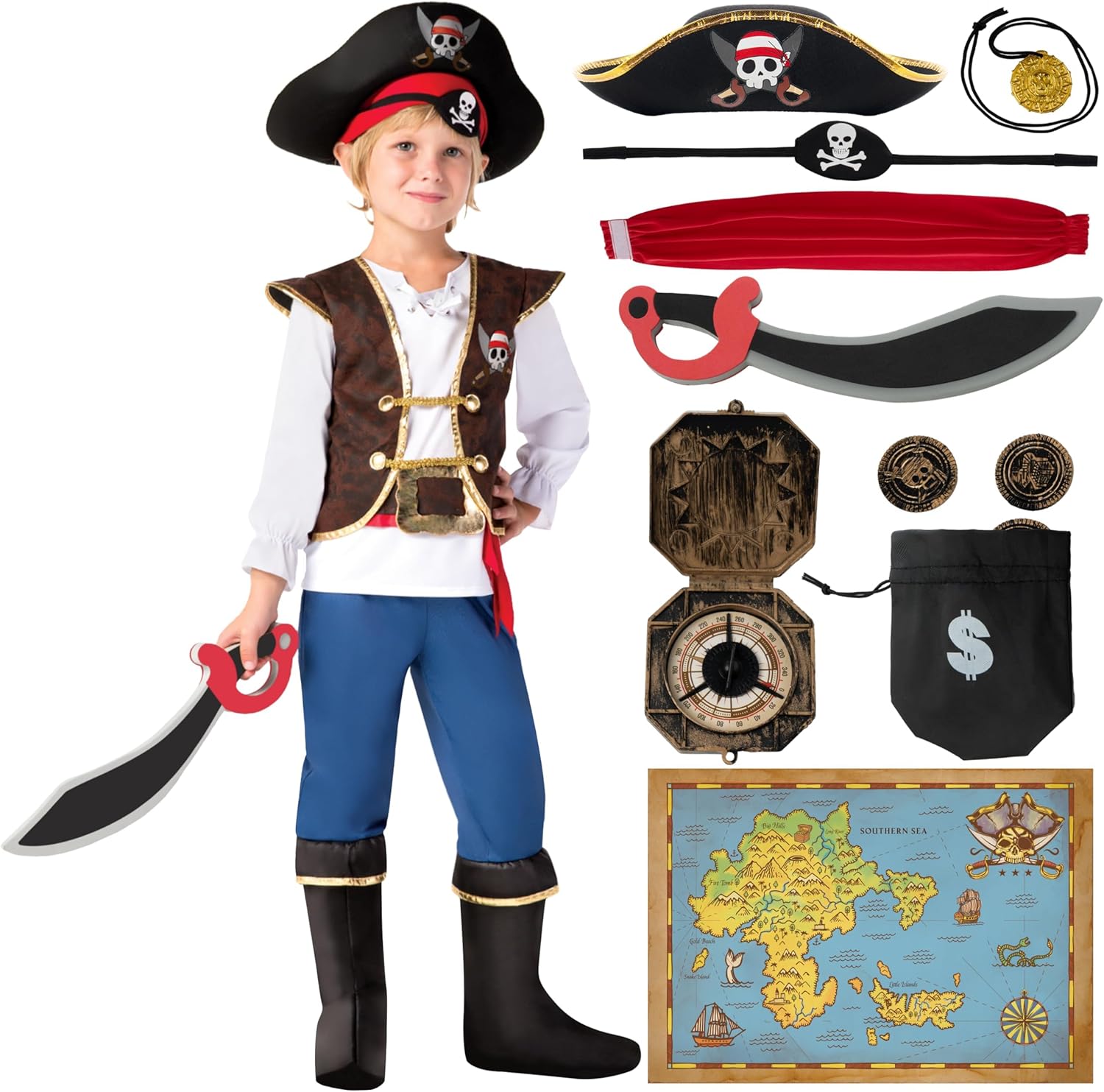 Spooktacular Creations Halloween Pirate Costume Kids, Boys Pirate Costume Set for Toddler Halloween DressUp, Themed Party