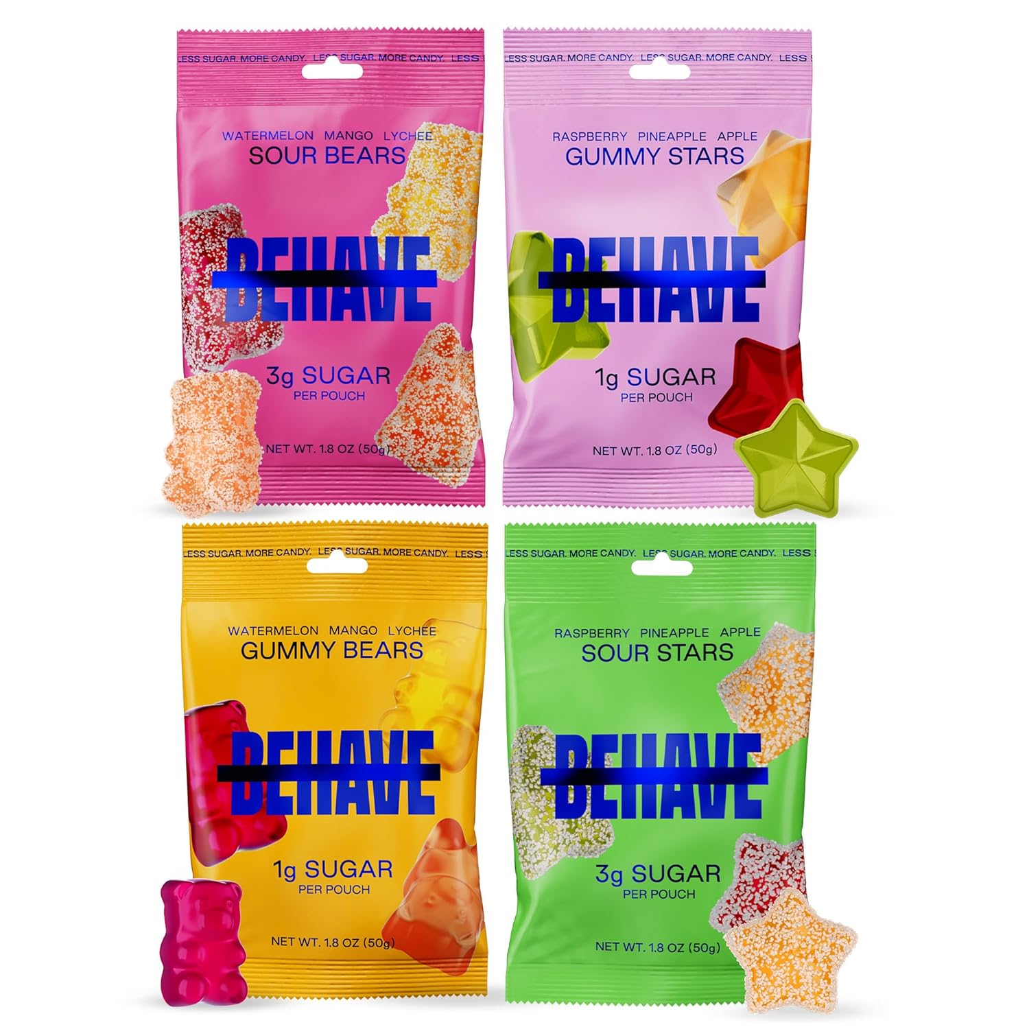 BEHAVE Low Sugar Gummy Candy (Variety 4-Pack) | Keto, Diabetic Friendly, High Fiber, Gluten-Free & Non-GMO