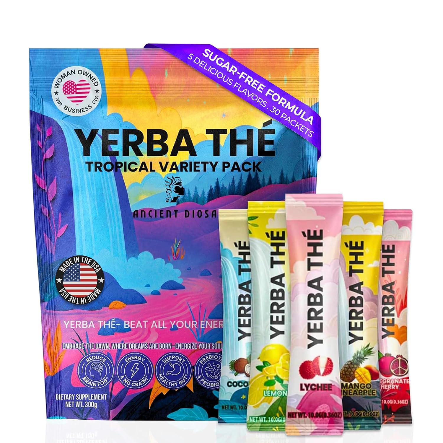 Yerba Mate Exotic Mixed Fruit Powder, Sugar Free, 30 Sachets