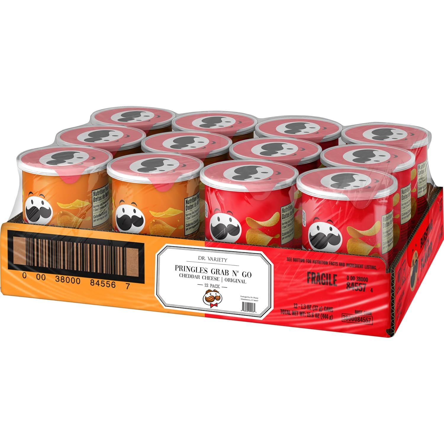 Pringles Potato Crisps Chips, Kids Lunch Snacks, Grab N' Go - Cheddar Cheese & Original (12 Cans)