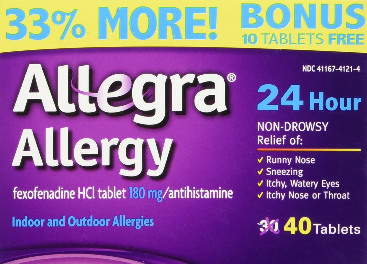 Allegra Allergy 40 Tablets (Bonus Pack - 33% More) 24 Hour Protection - Non Drowsy