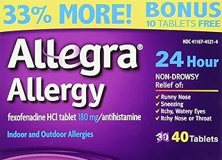 Allegra Allergy 40 Tablets (Bonus Pack - 33% More) 24 Hour Protection - Non Drowsy