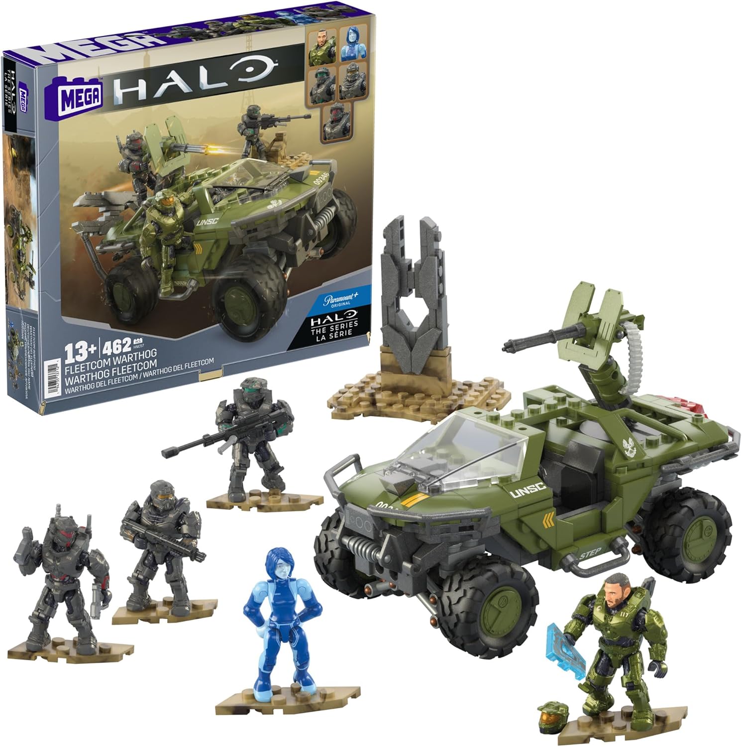 MEGA Halo The Series Vehicle Building Toys Set, FLEETCOM Warthog ATV with 469 Pieces, 5 Micro Action Figures, Poseable Articulation, Kids and Fans, HNC57