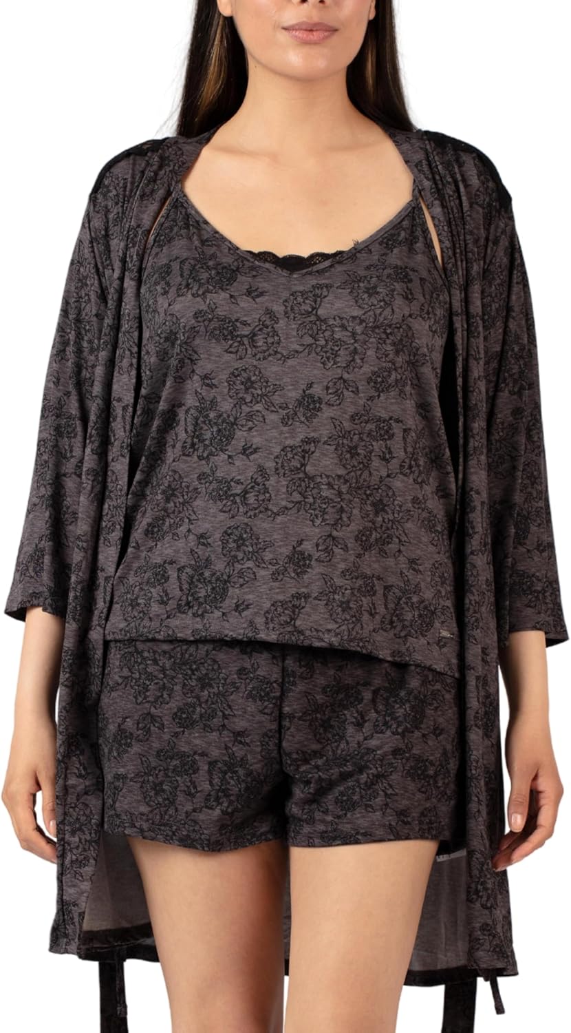 TAHARI womens 3-piece Travel Robe Pajama Set