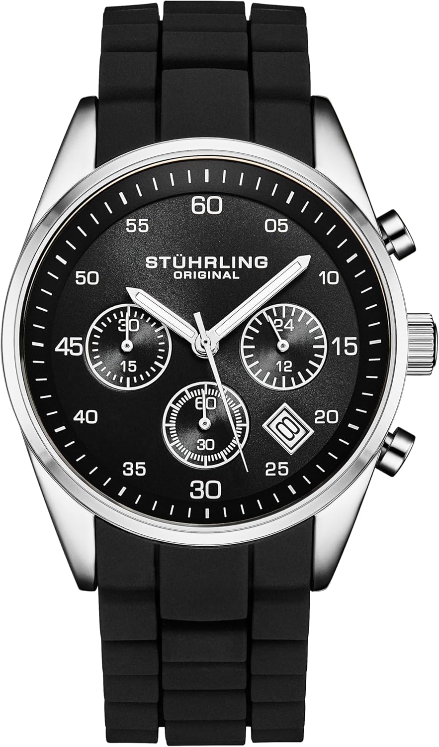 Stuhrling Original Men's Chronograph Watch with 42mm Case, Silicone Strap, Date Calendar, Water Resistant