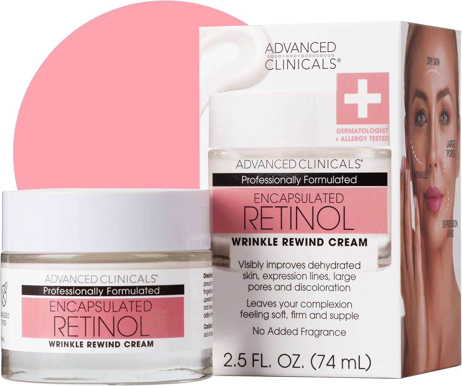 Encapsulated Retinol Anti-Wrinkle Cream Natural Face Lotion for Expression Lines, Crepey Skin, Large Pores, Uneven Skin Tone, Deep Wrinkles Hydrating Night Cream by Advanced Clinicals, 2 Fl. Oz