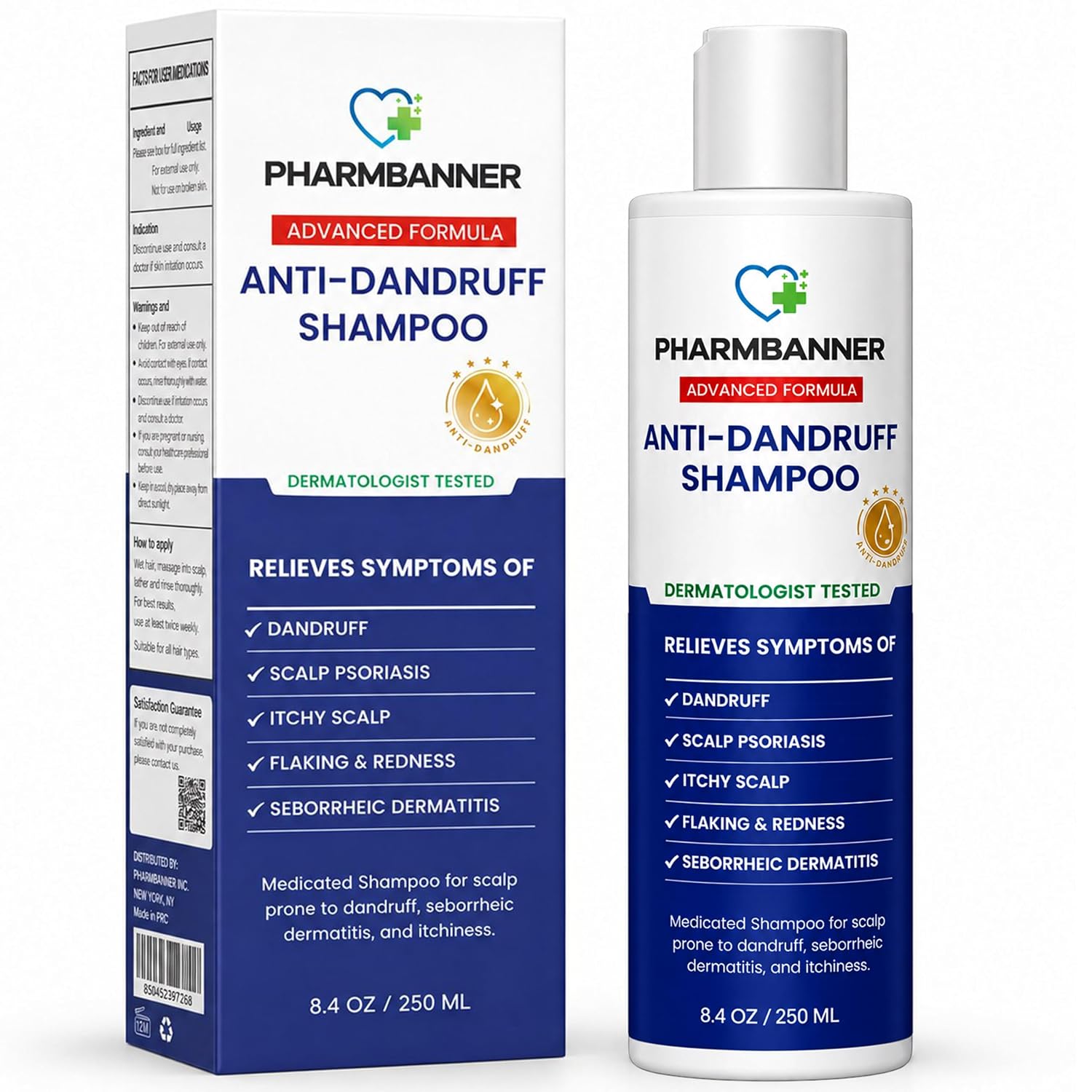 PHARMBANNER Anti-Fungal Shampoo for Folliculitis, Seborrheic Dermatitis, Scalp Psoriasis - Relieves Itchy & Dry Scalp