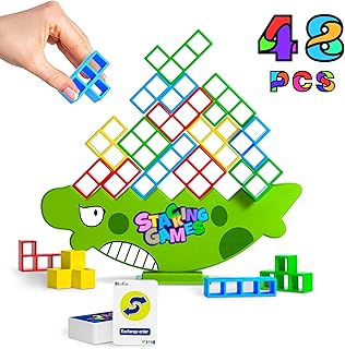 Btolin 48 Pcs Tetra Tower Stack Attack Blocks Game, Family Board Games, Balance Stacking Game for 2 Players+, Kids & Adults Team Building Toys