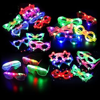 21 Pcs LED Glasses 7 shapes 6 LED Glow In The Dark Party Supplies Favor for Kids Adults shutter heart round star butterfly Glow Sticks Light Up Glasses fit Birthday Halloween Christmas Valentine's Day