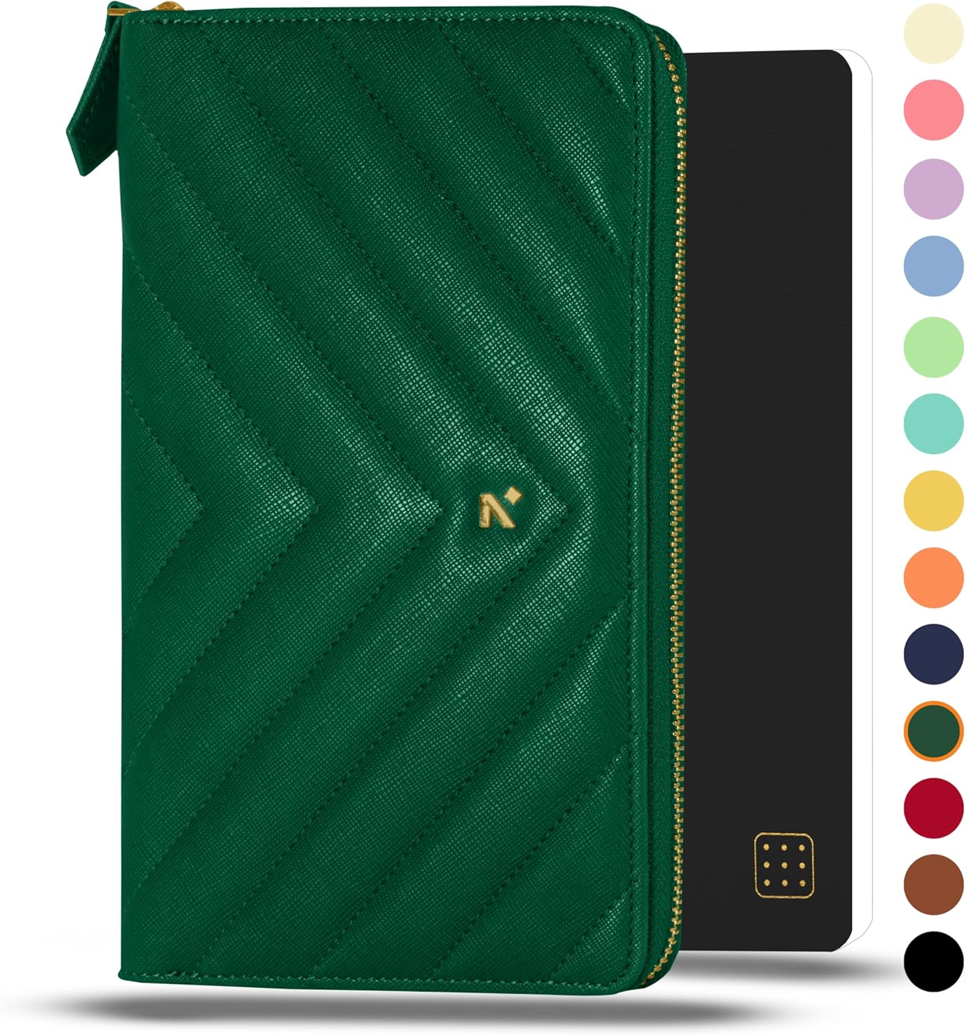 NEORAH - Petite Travel Journal Diary Vegan LEATHER QUILTED - COMPENDIUM + Replaceable 110gsm 160 pages Dot Grid Refill Notebook (Plain, Square, Accomplish Planner & Ruled Notebook available