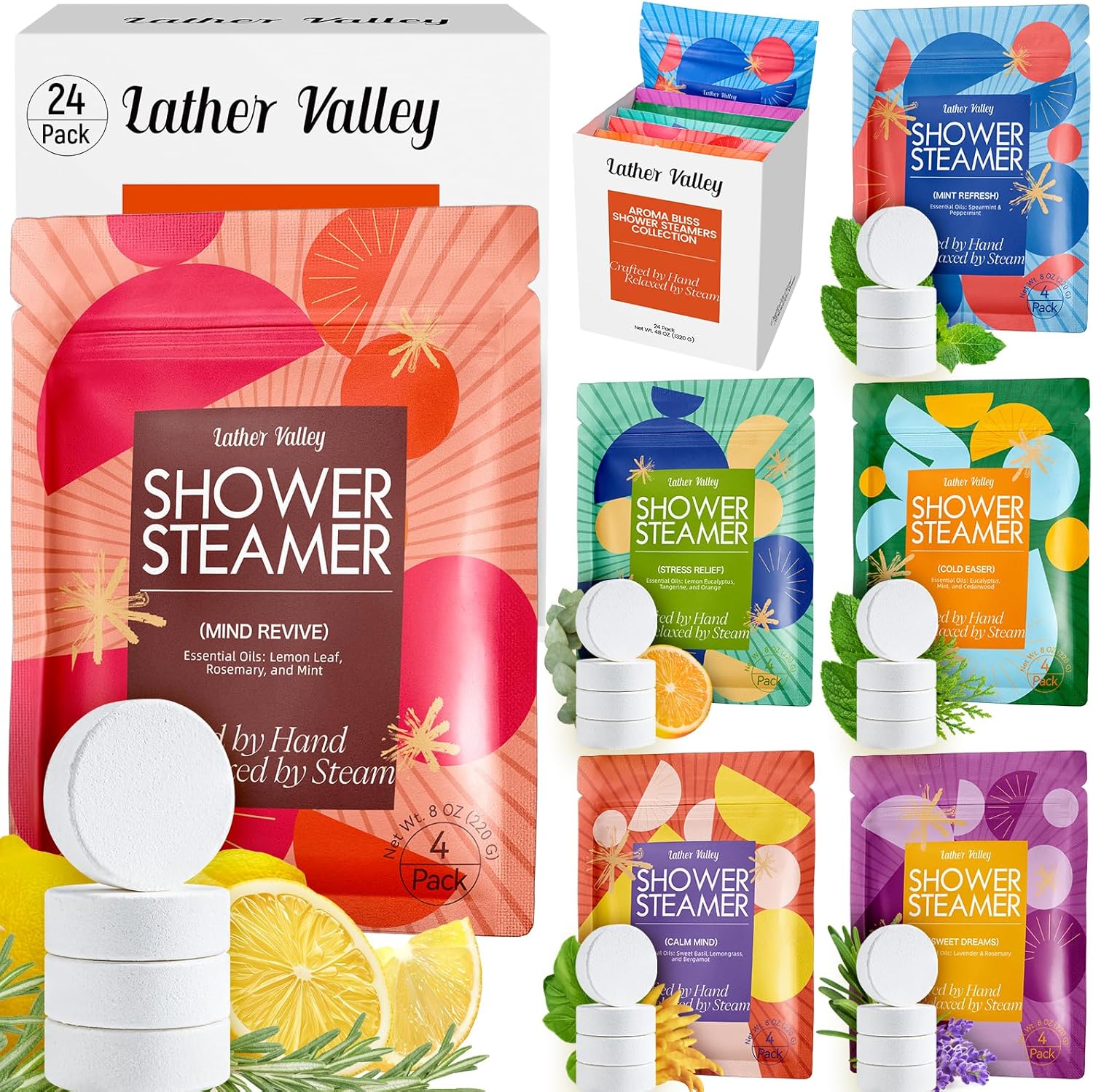 Aromatherapy & Sport Shower Steamers – 24 Pack Shower Bombs with 6 Scents, 100% Pure Essential Oils, Refreshing & Relaxing, Spa & Birthday Gifts for Women, Ideal Summer Self-Care & Father’s Day Gift