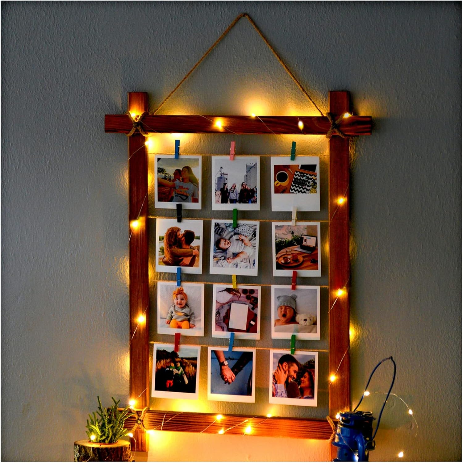 DECOLIFE Natural Looking Wooden Photo Frame With Led Light And Latch – Photo Frame Multiple Photos - Picture Frames For Wall Decor And Home Decor - Photo Collage Frames For Wall