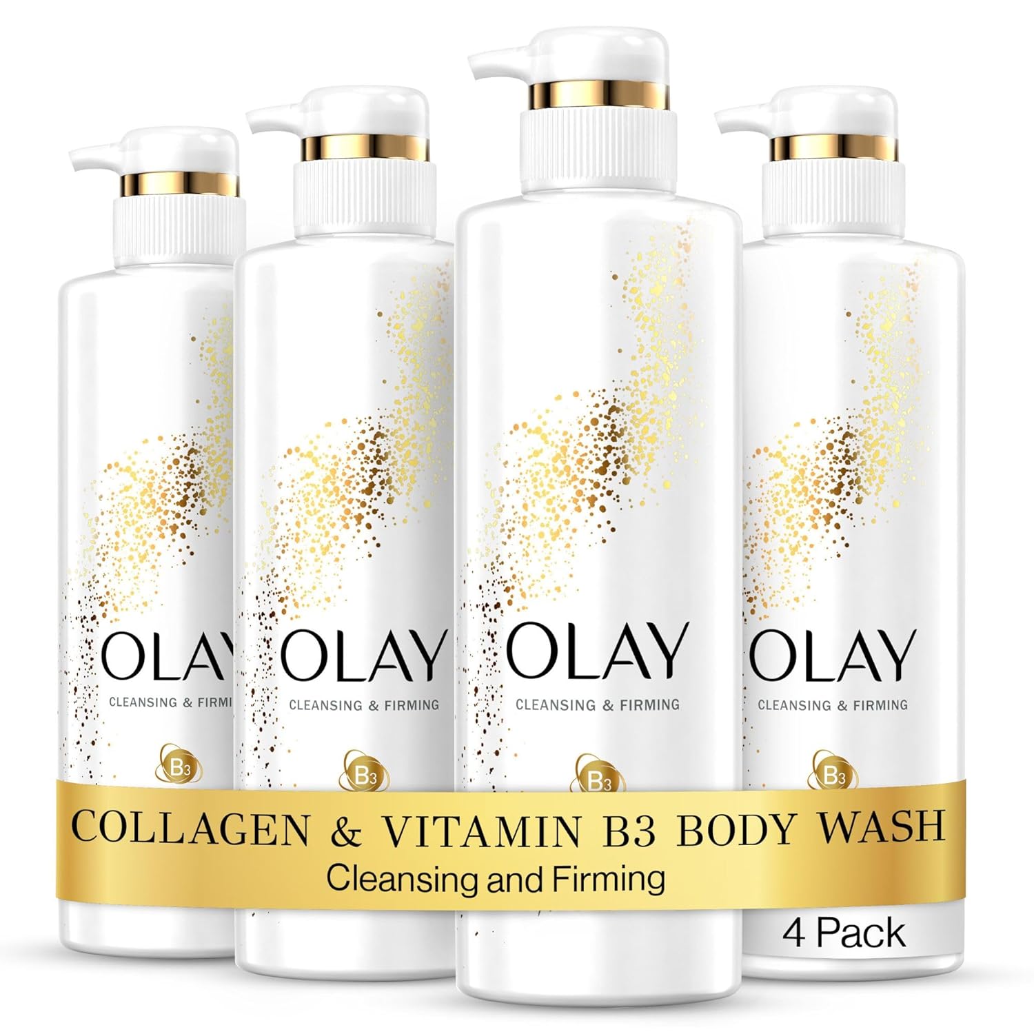Olay Body Wash Cleansing & Firming for Women with Collagen and Vitamin B3, 20 fl oz (Pack of 4)
