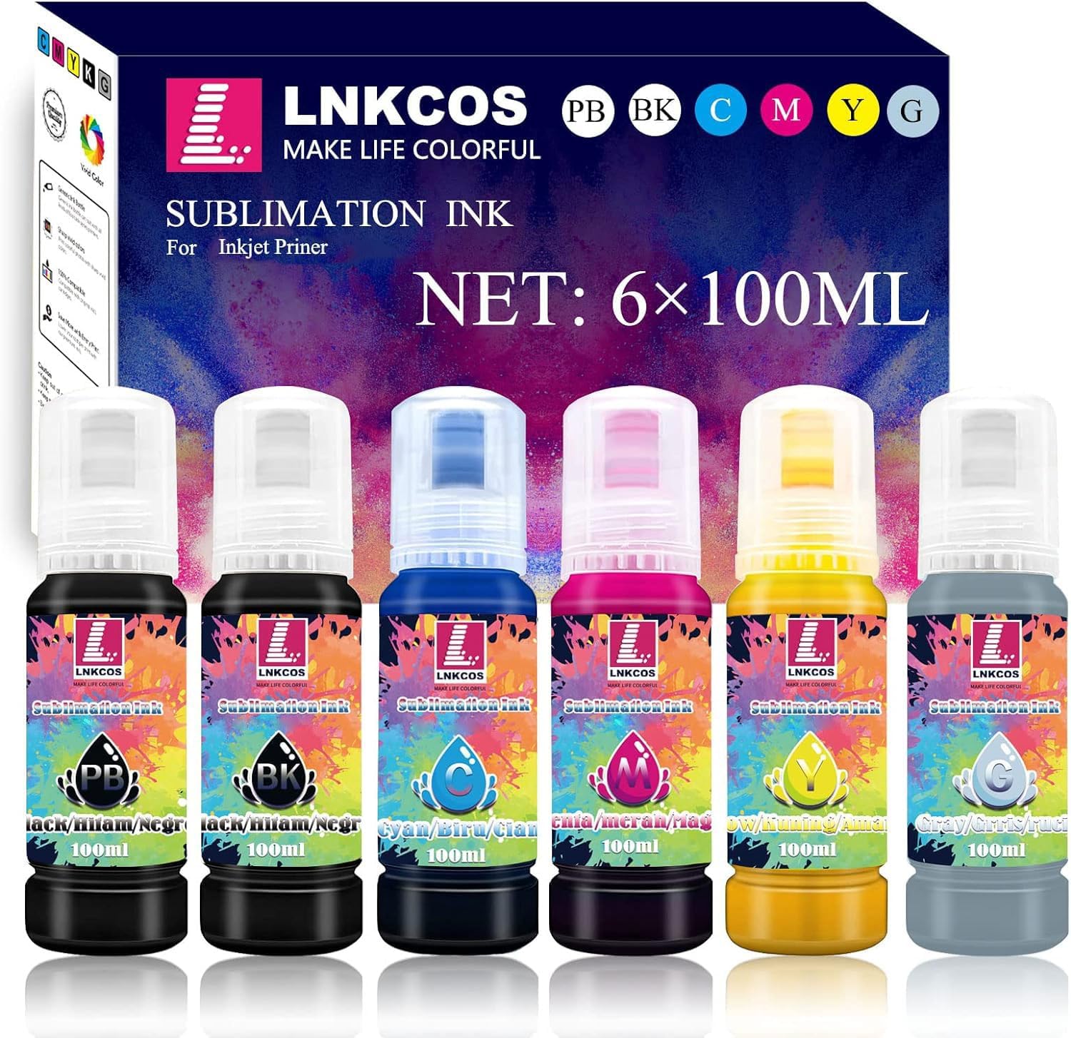 LNKCOS 600ML Sublimation Ink for Epson EcoTank ET-8500 ET-8550 Printers