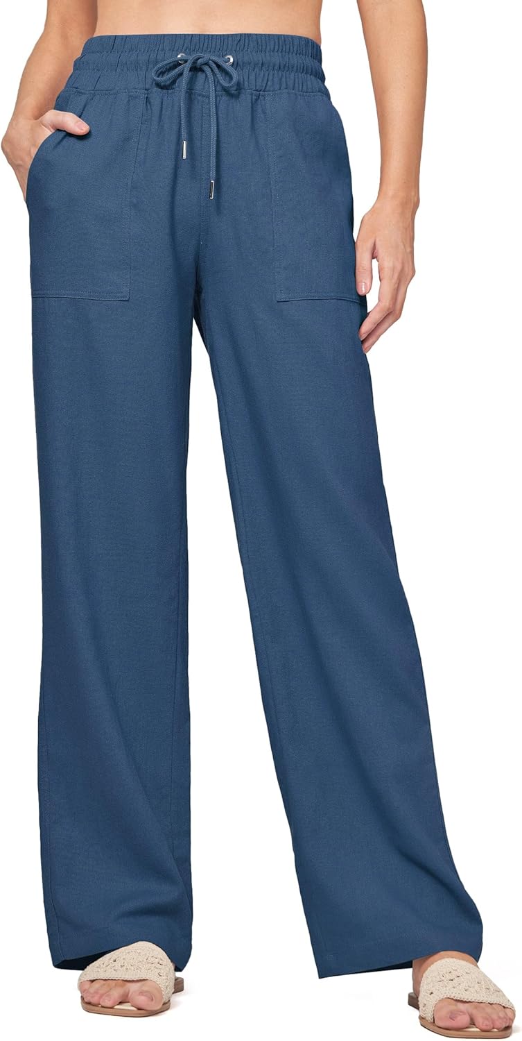 Willit Women Linen Pants Wide Leg Casual Palazzo Pants Cotton Linen Lounge Beach Summer Pants with Pockets 29"/31"/ 33"