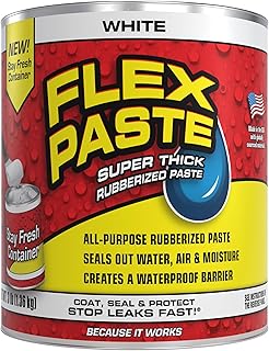 Flex Paste, Quart, White, Waterproof Paintable Putty, Spackle Sealant, Fill Gaps Cracks Holes - Block Out Water and Air - UV Resistant - Walls, Drywall, EPDM, Concrete, Roof, RV Repairs