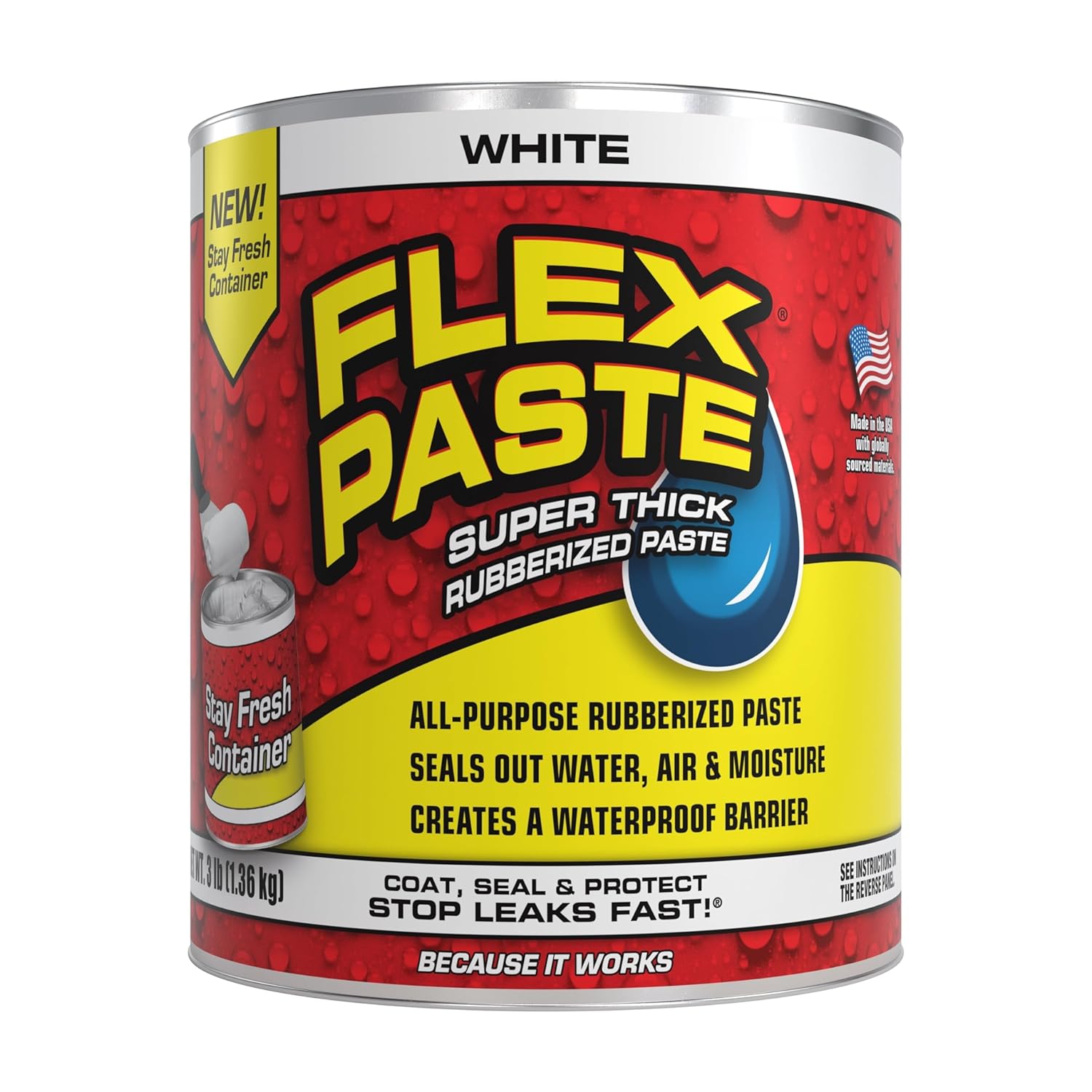 Flex Paste, Quart, White, Waterproof Paintable Putty, Spackle Sealant, Fill Gaps Cracks Holes - Block Out Water and Air - UV Resistant - Walls, Drywall, EPDM, Concrete, Roof, RV Repairs