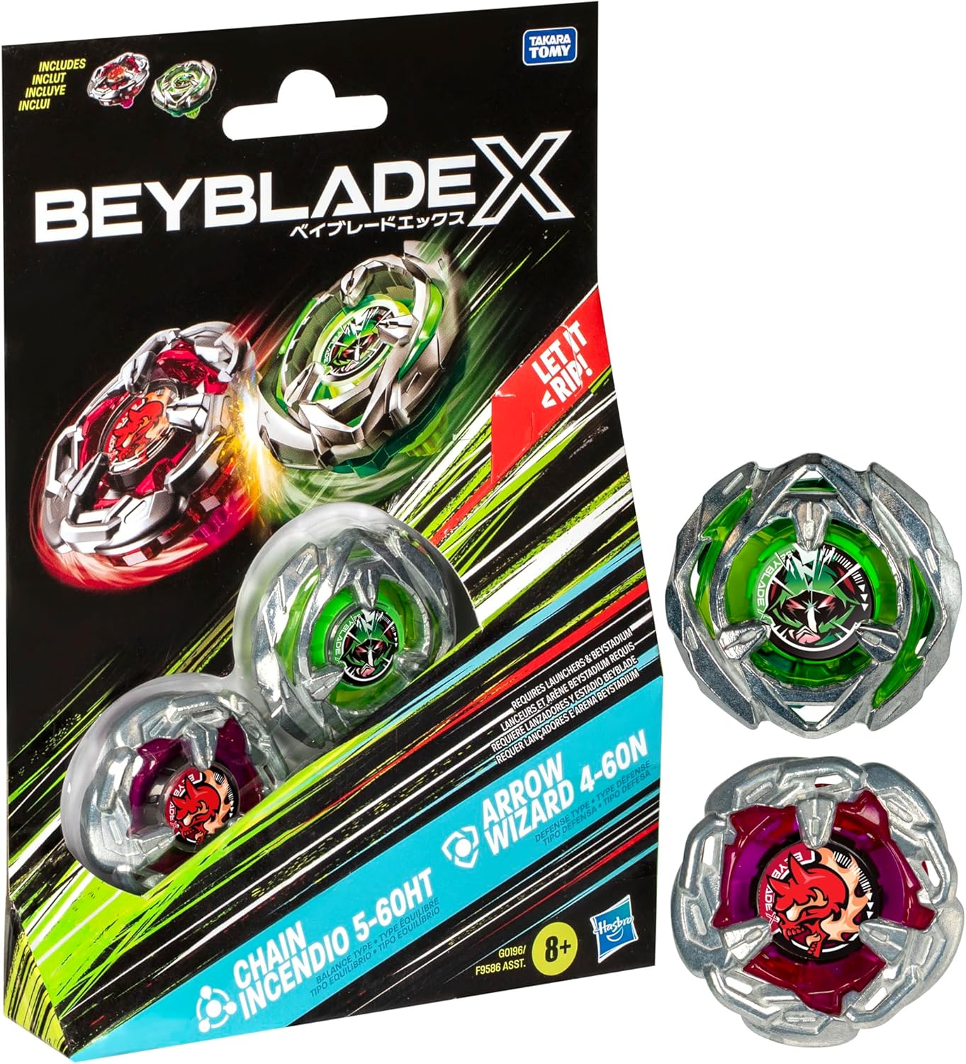 Beyblade X Chain Incendio 5-60HT and Arrow Wizard 4-60N Top Dual Pack Set, Includes 2 Right-Spin Tops, Spinning Toys for 8+ Year Old Kids, High-Speed Battles