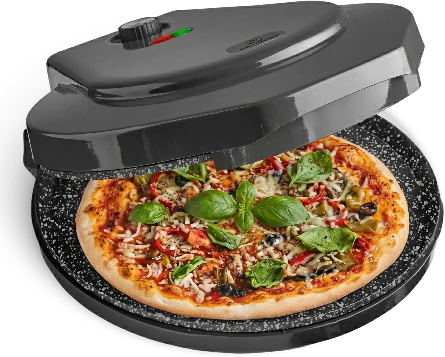 MisterChef Ceramic Pizza Maker 1450W 12 Inch Non-Stick Plates, Black