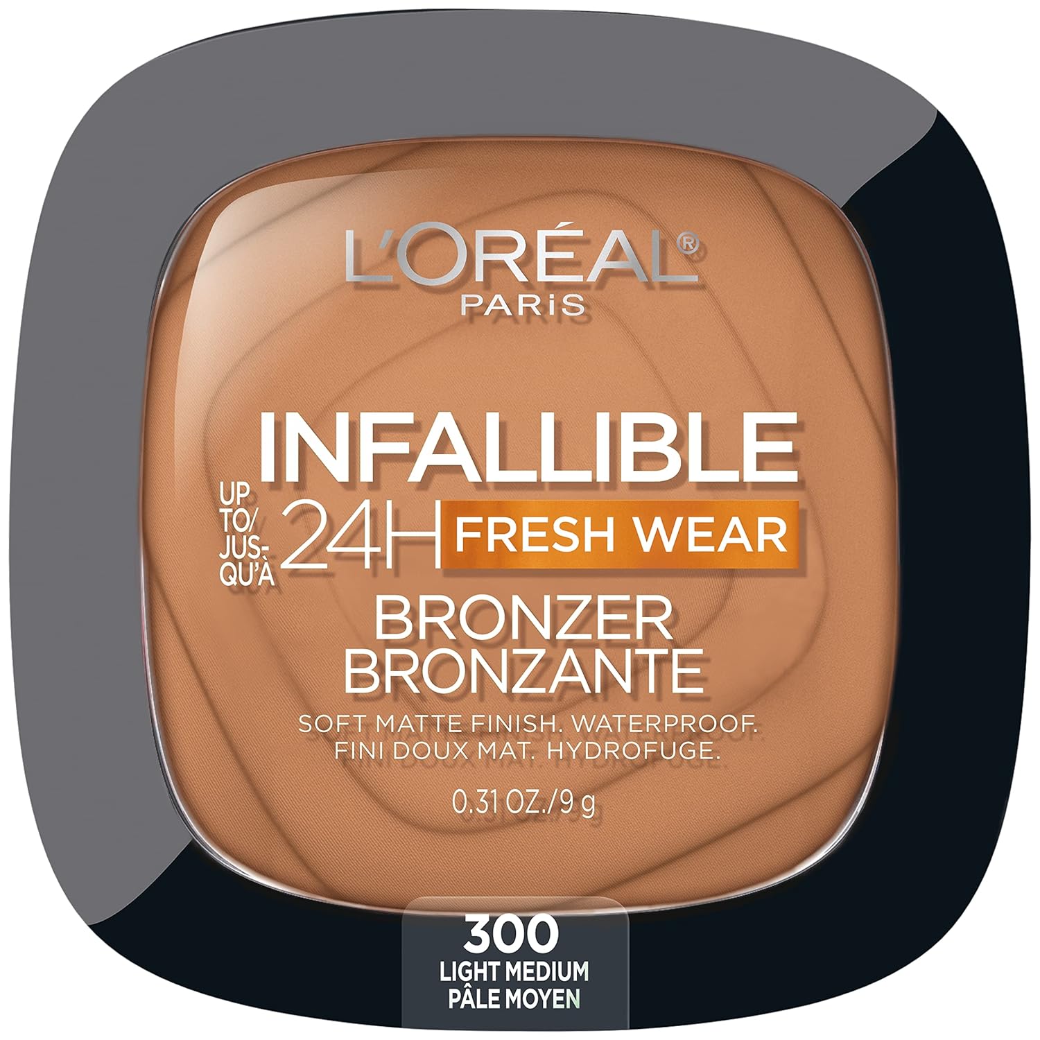 L'Oreal Paris Infallible Up to 24H Fresh Wear Soft Matte Longwear Bronzer. Waterproof, heatproof, Transfer, humidity and sweatproof, Light Medium, 0.31 oz