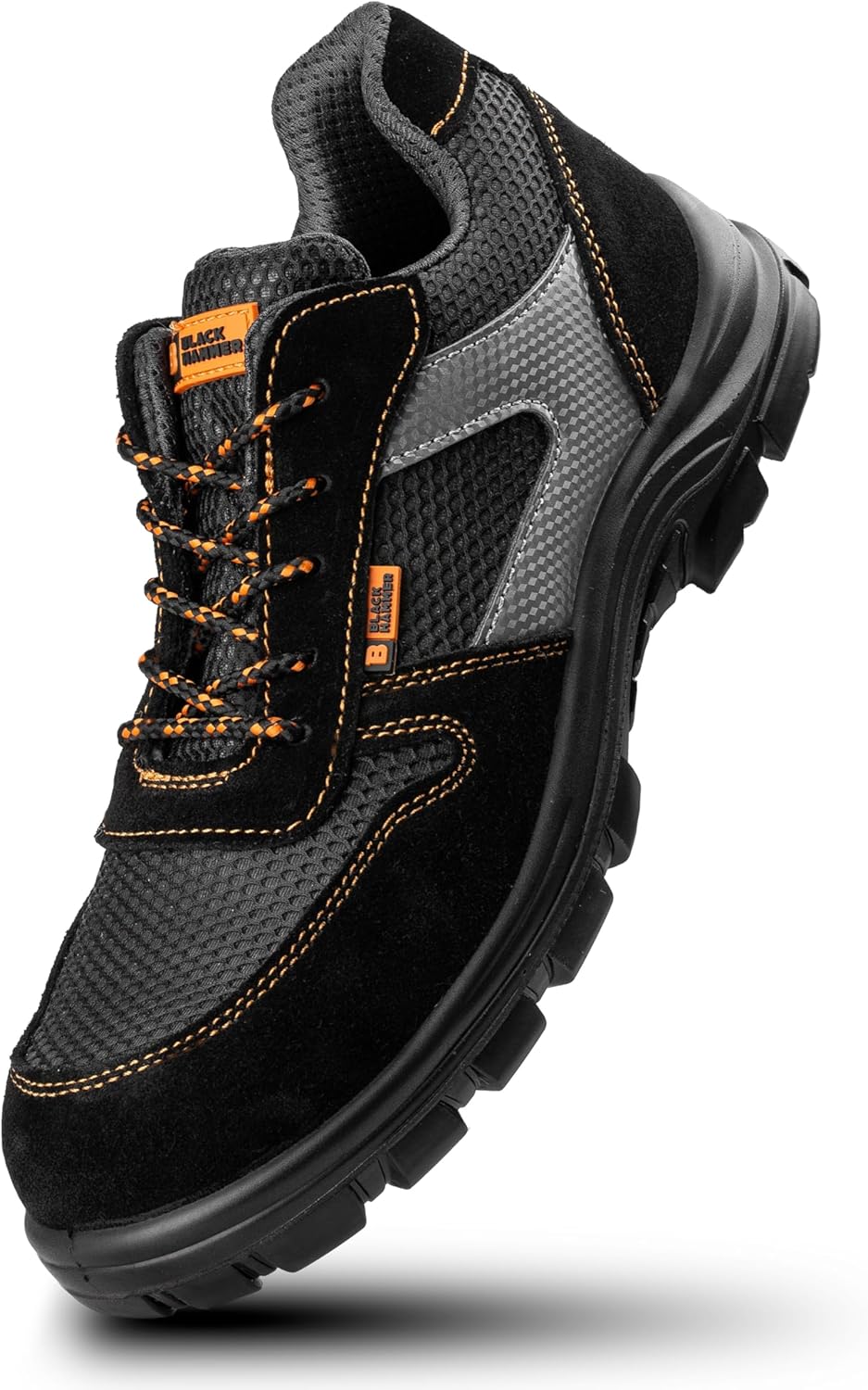 Black Hammer Composite Toe Cap Safety Trainers Metal Free Lightweight Work Shoes for Men Utility Construction Footwear with Midsole Protection Suede Leather Perfect for Everyday Use 1997 Black