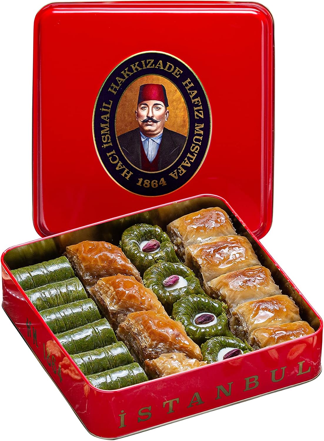 Hafiz Mustafa 1864 Istanbul Baklava Pastry Box - Baked Baklava Dessert Snacks Made from Fresh Phyllo Dough Sheets, Pistachio, Hazelnut, Walnut - Turkish Sweets Tray Gift Ideas for Birthday, Christmas