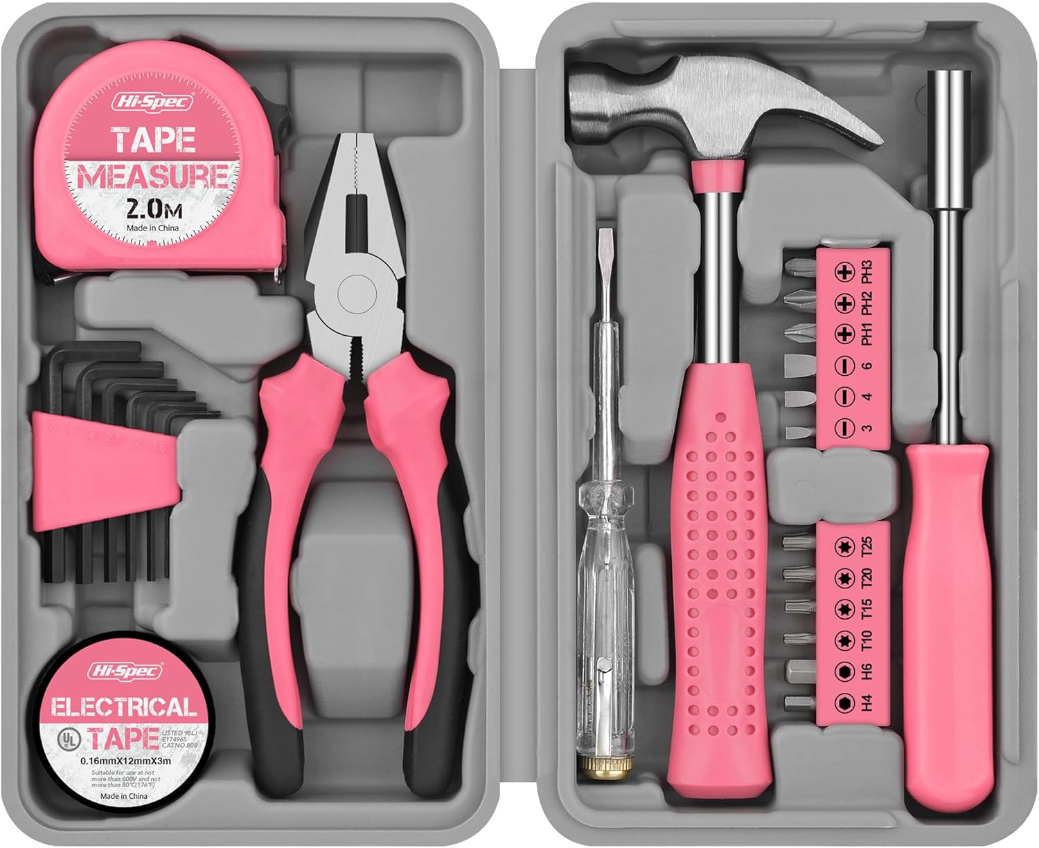 Hi-Spec 24pc Pink Tool Kit for Women – Mini DIY Household Set with Starter Basic Hand Tools for Home & Office, Compact Toolbox for Ladies DIY Projects and Everyday Use