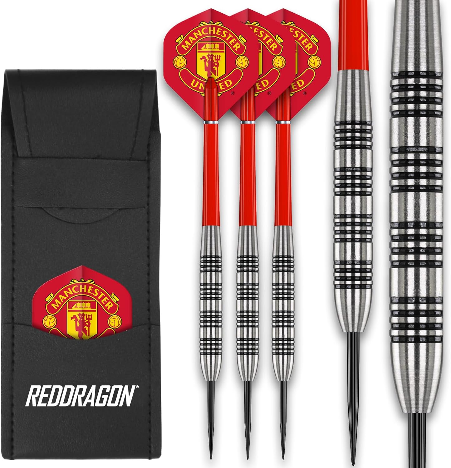 FOCO Officially Licensed Football Club Flights with 80% Tungsten 24g Red Dragon Darts set - including Dart Shafts & Dart Bar Wallet - Professional Darts Accessories