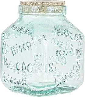Amici Home Biscotto Cookie Jar | 105 Oz | Cookie Jar with Embossed Design and Cork Top | Use for Storing Cookies and Other Treats | Made in Italy from Recycled Glass