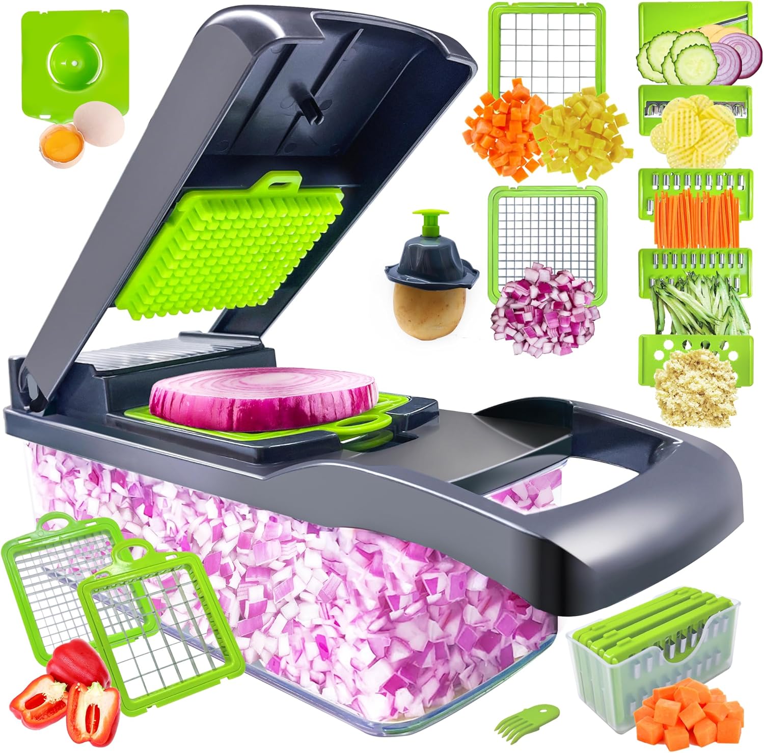 Vegetable with Container Chopper, Onion Cutter, Multifuctional Chopper, Vegetable Slicer Dicer Cutter, Veggie Chopper With 8 Blades, Food Salad Chopper Potato Slicer, Good Assistant in Kitchen