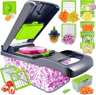 Vegetable with Container Chopper, Onion Cutter, Multifuctional Chopper, Vegetable Slicer Dicer Cutter, Veggie Chopper With 8 Blades, Food Salad Chopper Potato Slicer, Good Assistant in Kitchen