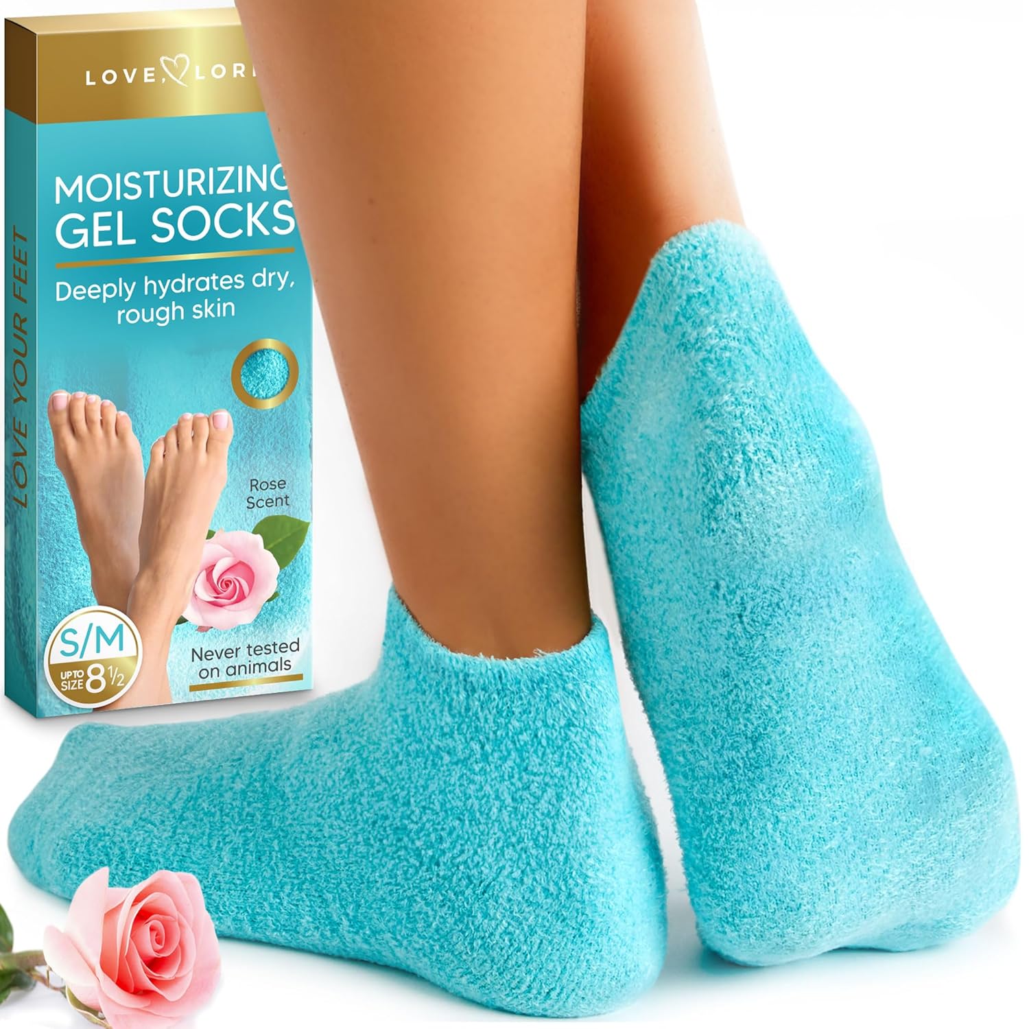 Moisturizing Socks - Gel Silicone Aloe Spa Socks (Up to Size 8.5) Infused with Vitamin E & JoJoba Oil - Self Care Spa Gifts for Women Foot Care