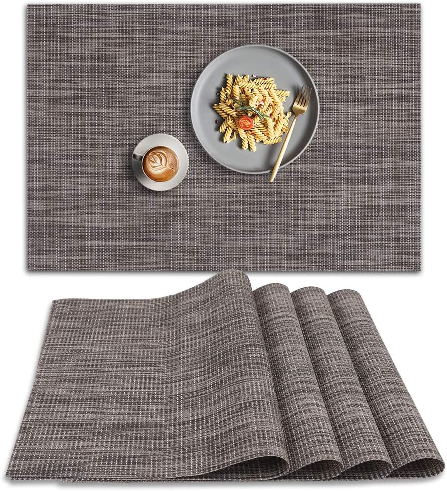 homEdge PVC Placemat, 4 PCS of Non-Slip Heat Resistant Place Mats, Washable Vinyl Placemats, Set of 4 – Linen Gray