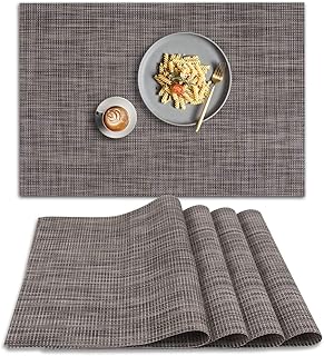 homEdge PVC Placemat, 4 PCS of Non-Slip Heat Resistant Place Mats, Washable Vinyl Placemats, Set of 4 – Linen Gray