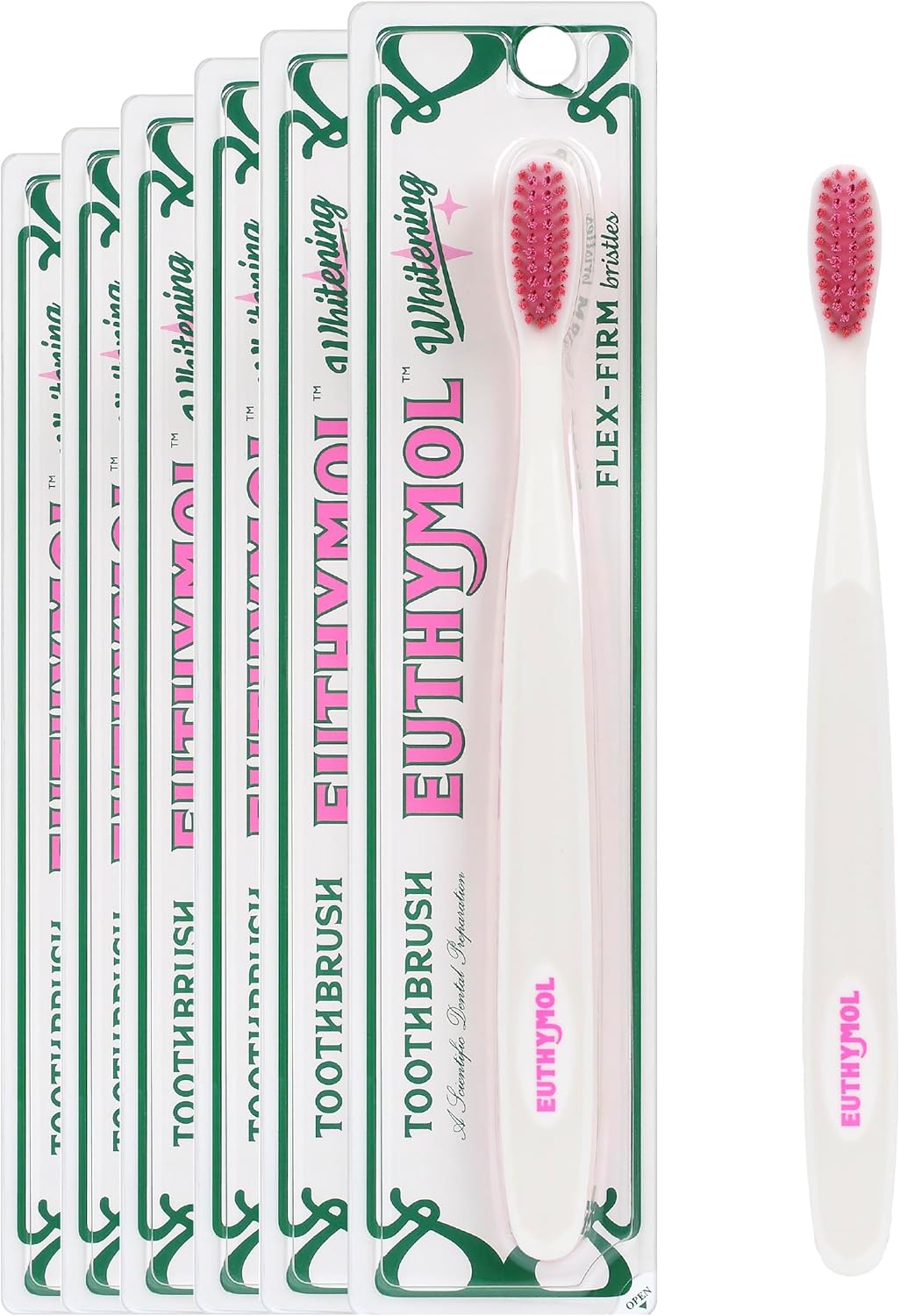 Euthymol Whitening Toothbrush (White, 6 Count) - Premium Soft Dual-Tension Bristles. Advanced Plaque Removal, Stain Reduction.