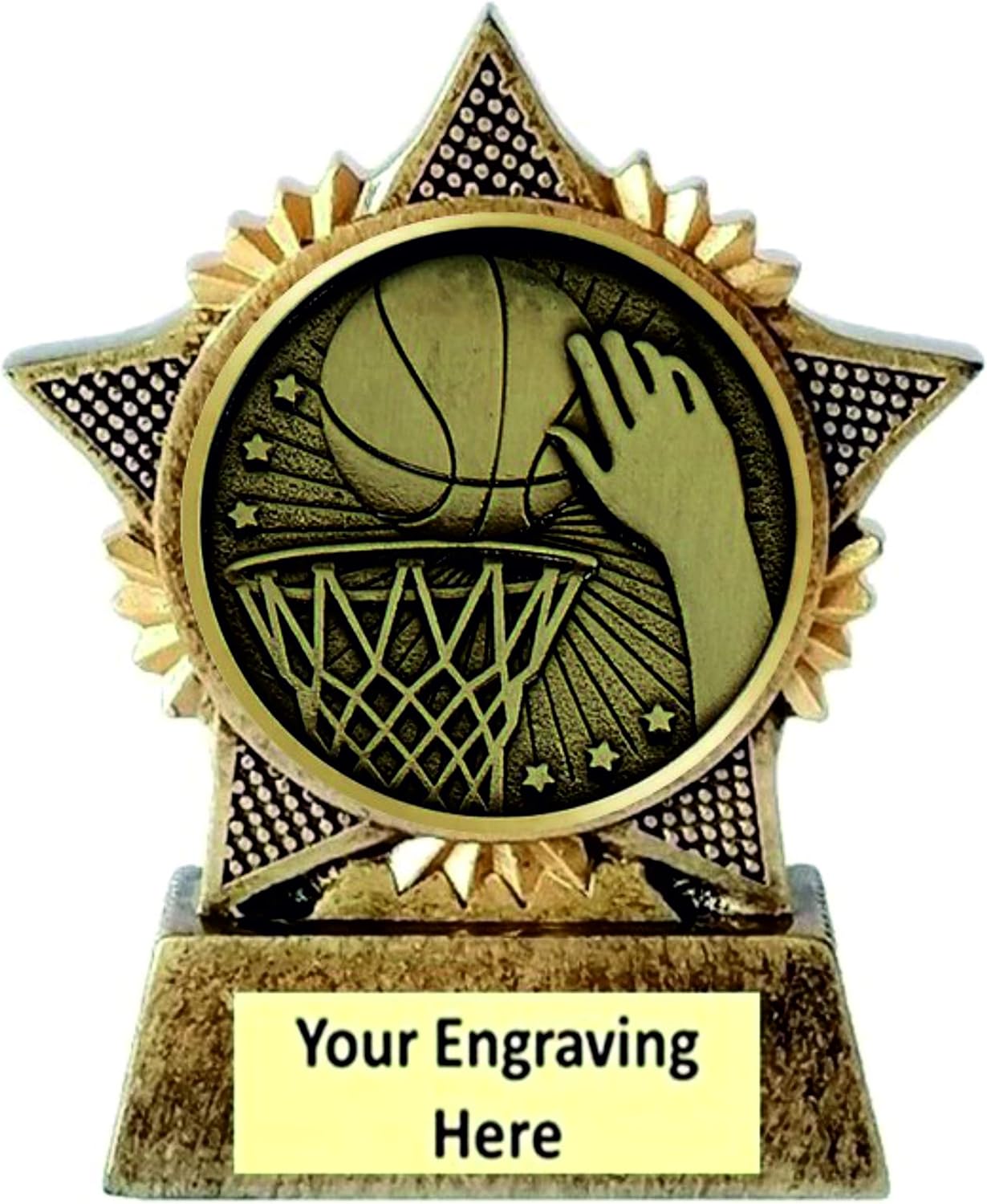 Basketball Trophy Star 90mm Award Antique Gold Resin Free Engraving - A