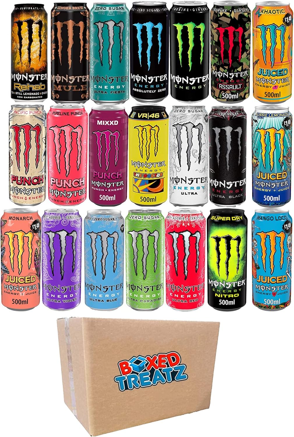 Monster Energy Drink 12 Assorted Flavours 500ml Monster Energy Drink Zero Sugar Monster Energy Drink Juiced All Flavours 1Pc Each - 12x500ml Bundle Boxed