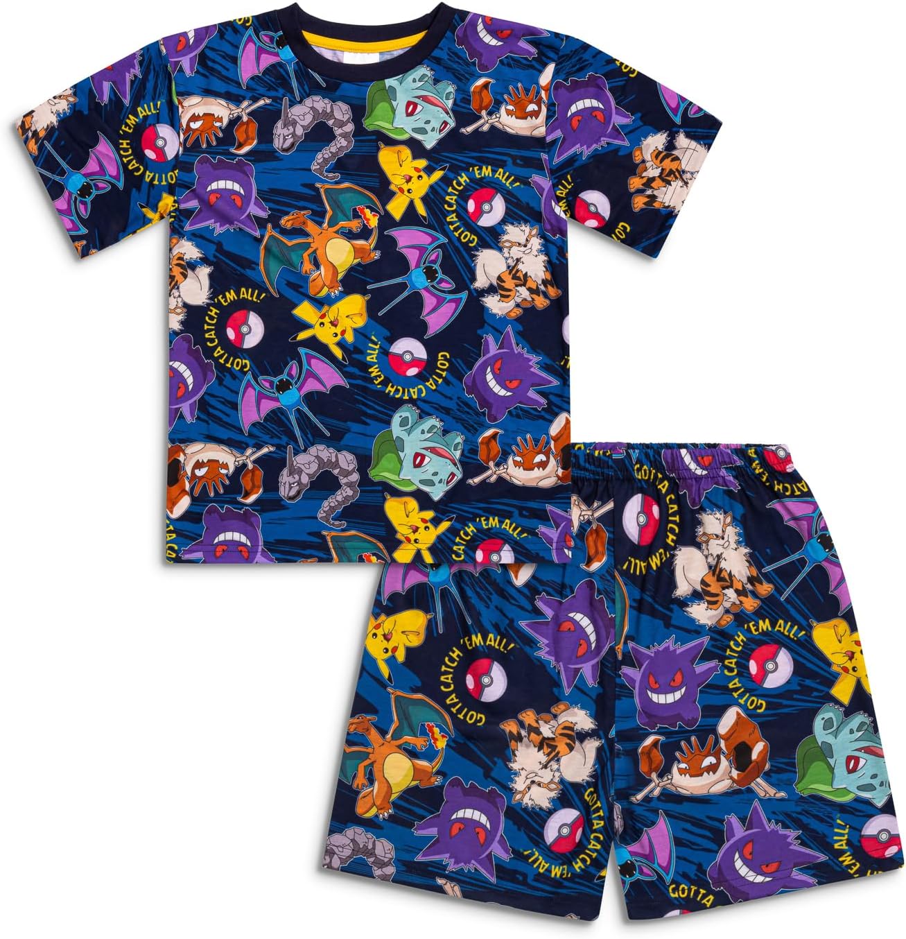 Pokémon Boys Short Pyjama Set – Kids Blue Short PJs with All-Over Print – Soft Breathable Nightwear for Ages 5 to 12 Years – Official Merchandise