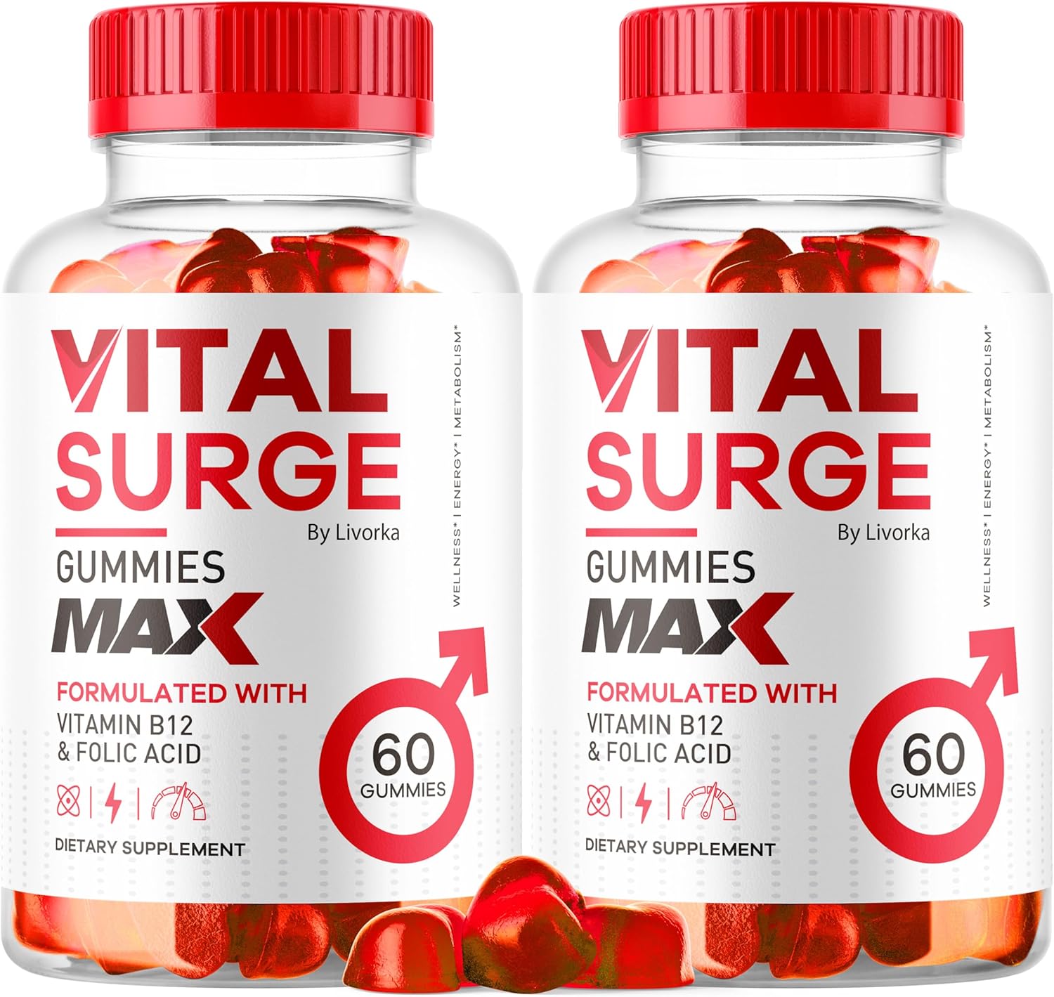 (2 Pack) Vital Surge - Vital Surge for Men Gummies, Vital Vita Surge Max Maximum Strength 1050 MG, VitalSurge Supplement Support Gummy Advanced Formula, Premium Vitamin Gomitas (120 Gummies)