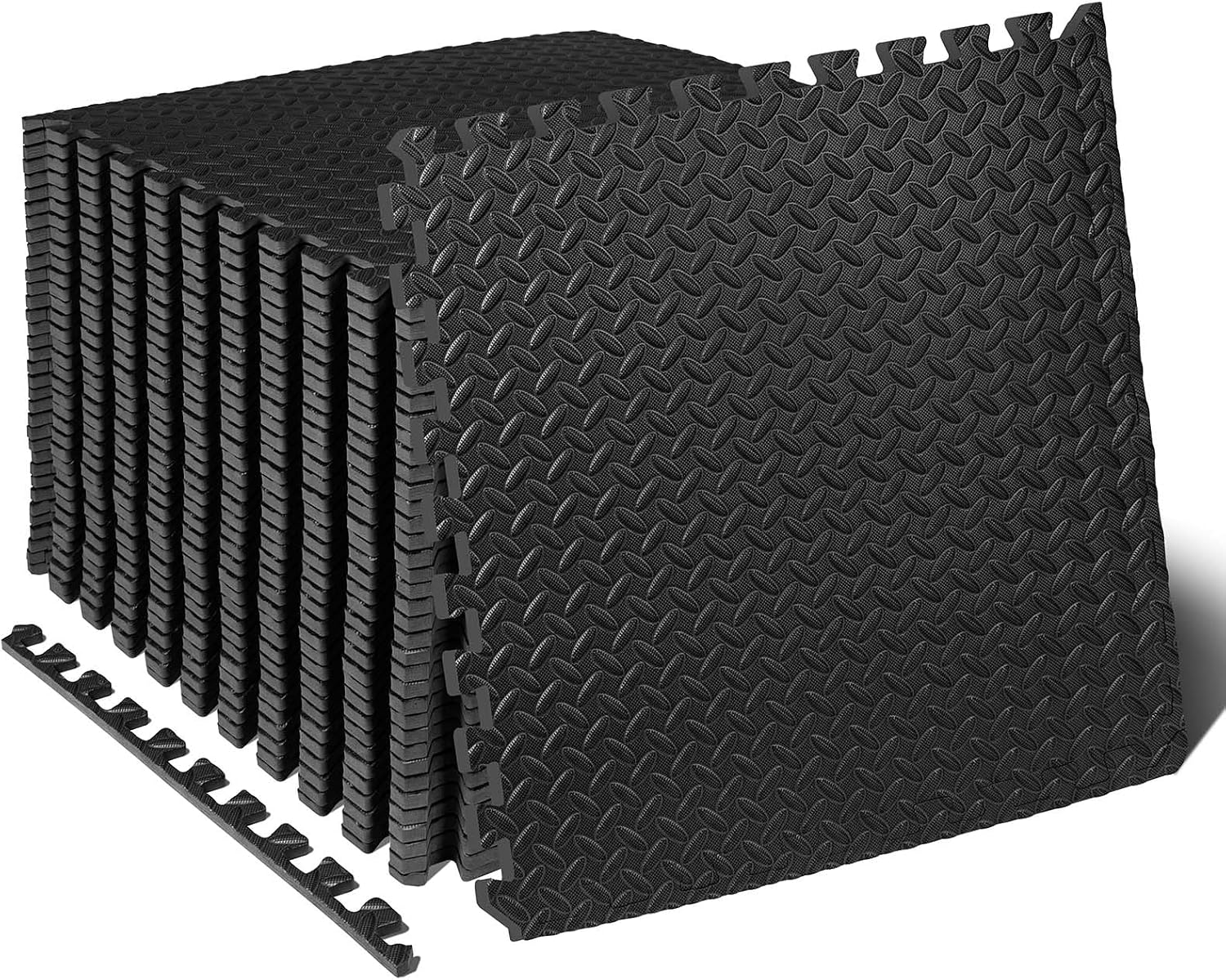 ProsourceFit Exercise Puzzle Mat ½-inch, EVA Interlocking Foam Floor Tiles for Home Gym, Workout Equipment, Kids Play Areas, Black, 144 SQ FT - 36 Tiles