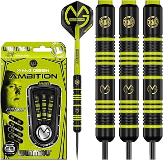 WINMAU Michael Van Gerwen MvG Ambition Professional Brass Darts Set with Flights and Shafts Available in Steeltip and Softip