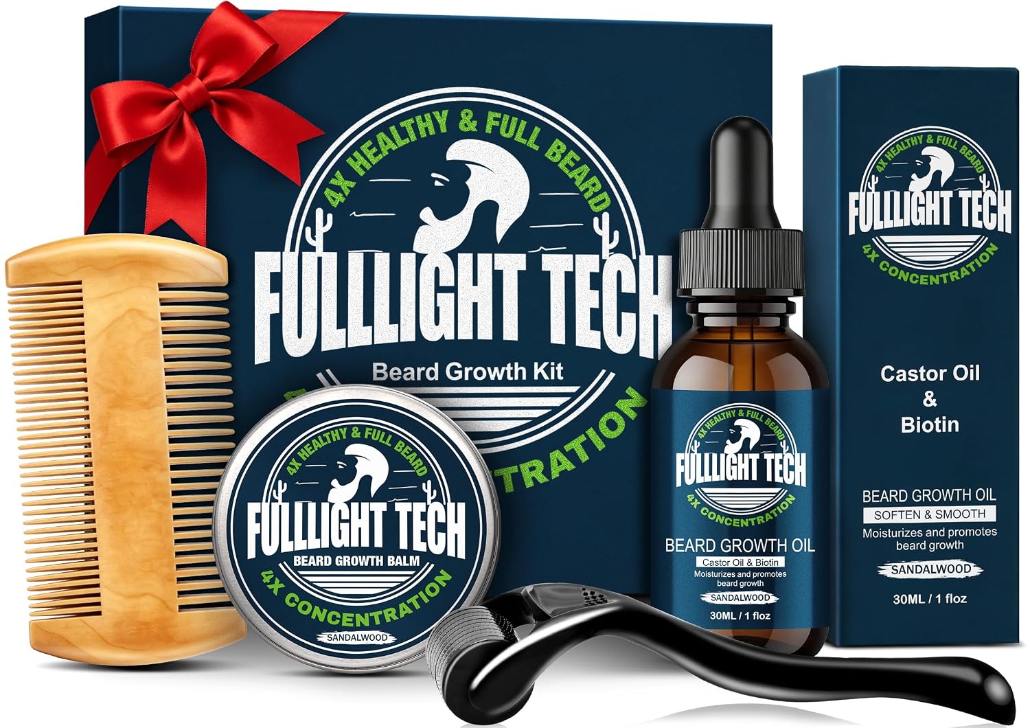 Beard Kit for Men, Beard Grooming Kit with Biotin & Castor Oil, Sandalwood