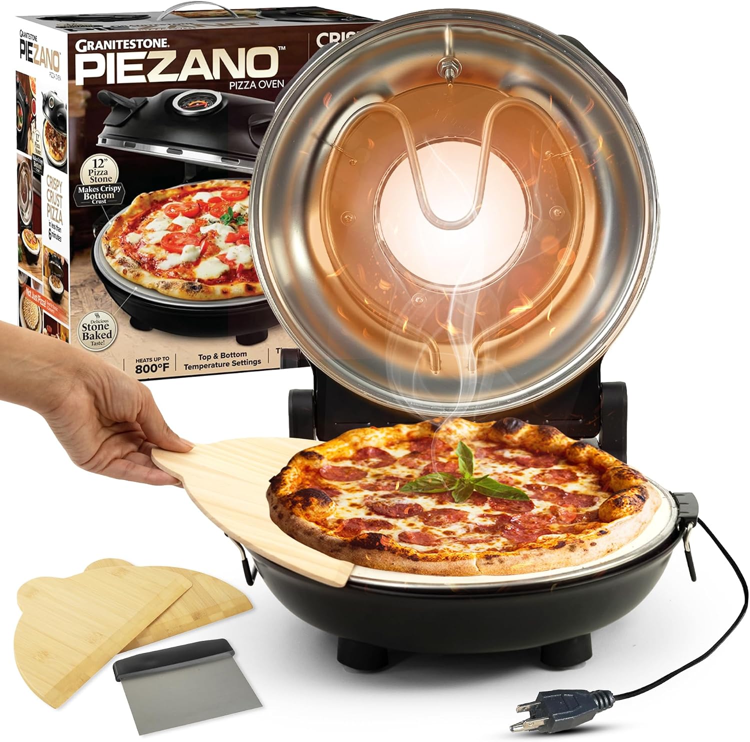 PIEZANO 12" Electric Pizza Oven Indoor Countertop Pizza Maker, Black