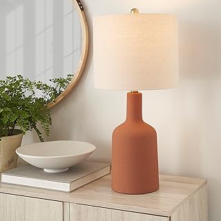 Nourison 22" Orange Terracotta Ceramic Table Lamp for Modern, Transitional, Bedside Table, Living Room, Dining Room, Entryway