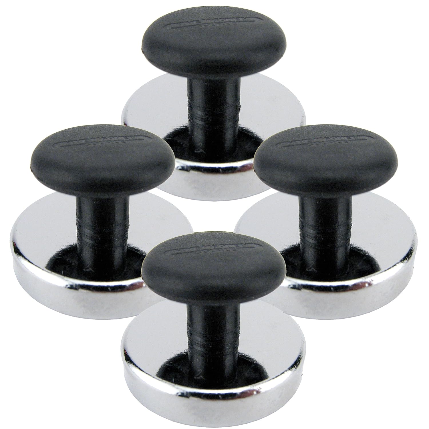 Master Magnetics Round Base Magnets with Knob - 1.43" Diameter, 0.98" Total Height with 1" Diameter Knob, 16 Pound Pull, Chrome, Pack of 4, HMKR-45X4