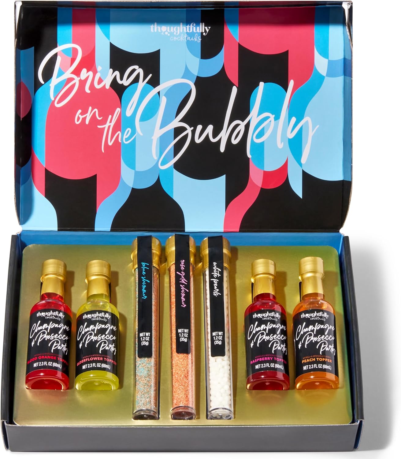 Thoughtfully Cocktails, Champagne and Prosecco Party Cocktail Mixer Gift Set, Flavored Champagne Toppers, Cocktail Shimmers & Edible Garnish (NO Alcohol)