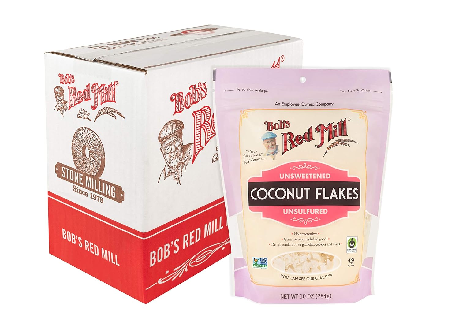 Bob's Red Mill Unsweetened Coconut Flakes - 10 Ounce (Pack of 4), Unsulfured, Fair Trade Certified, Non GMO, Vegan, Kosher, Paleo, Keto Friendly