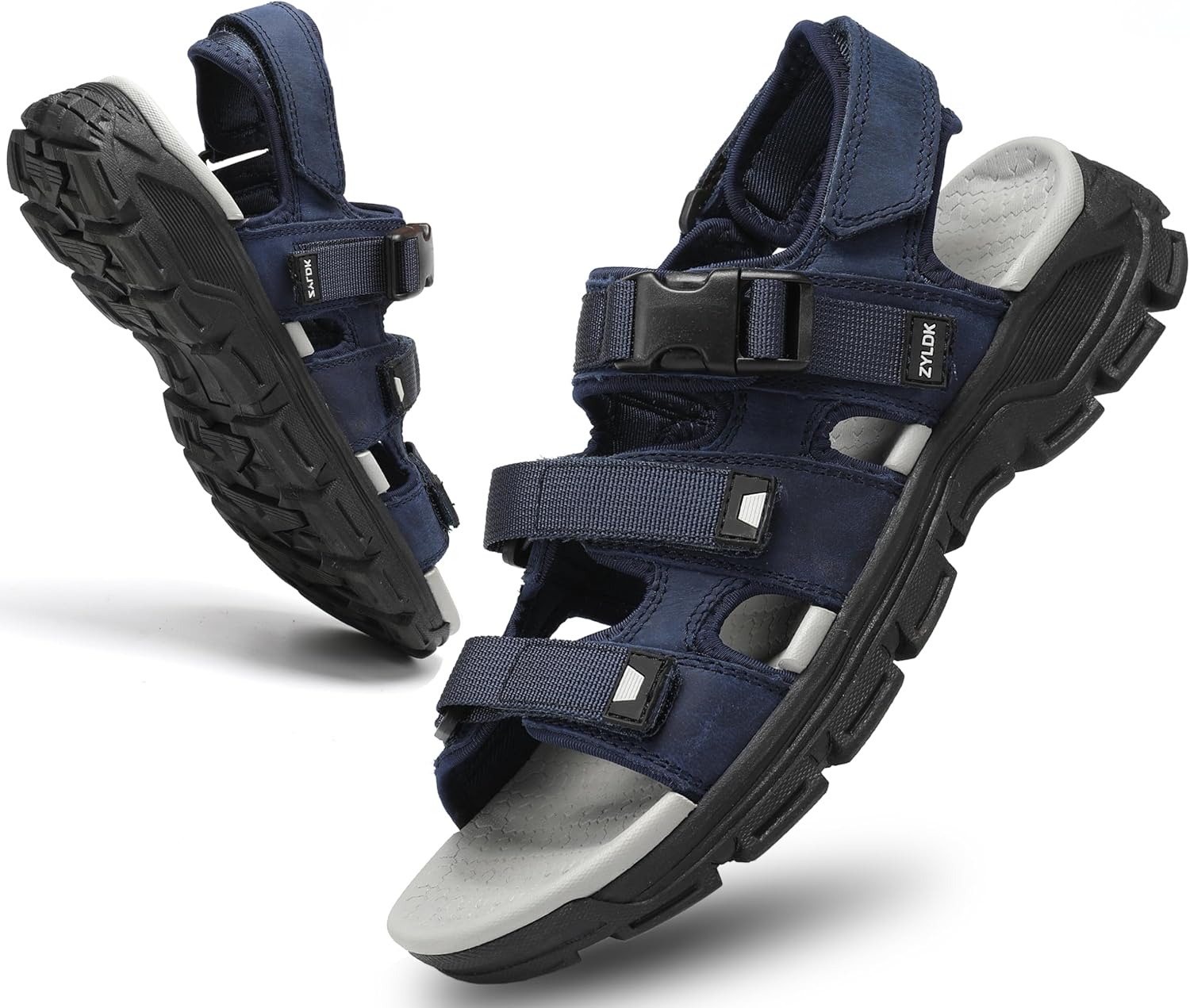 ZYLDK Men's Hiking Sandals Outdoor Sports Summer Beach Fisherman Leather Sandal Adjustable Walking Strap Trekking Casual Breathable Non-Slip Open Toe Sandals